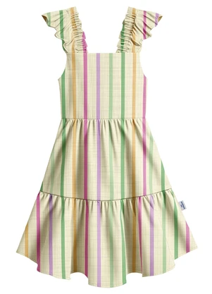 Malwee Kids - Vestido Listrado Acinturado Off White - MALWEE KIDS