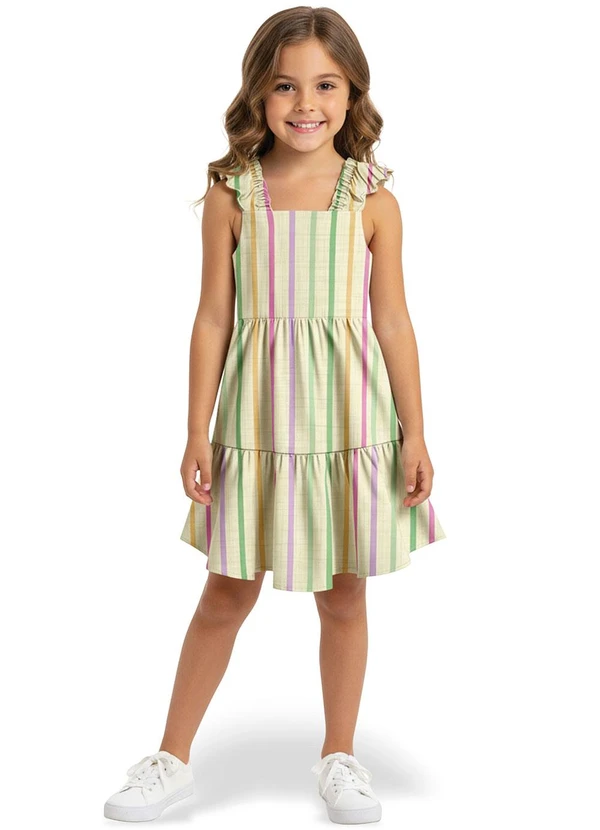 Malwee Kids - Vestido Listrado Acinturado Off White 1