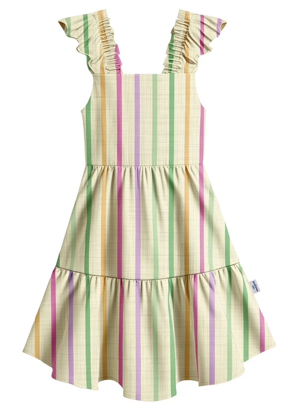 Malwee Kids - Vestido Listrado Acinturado Off White 2