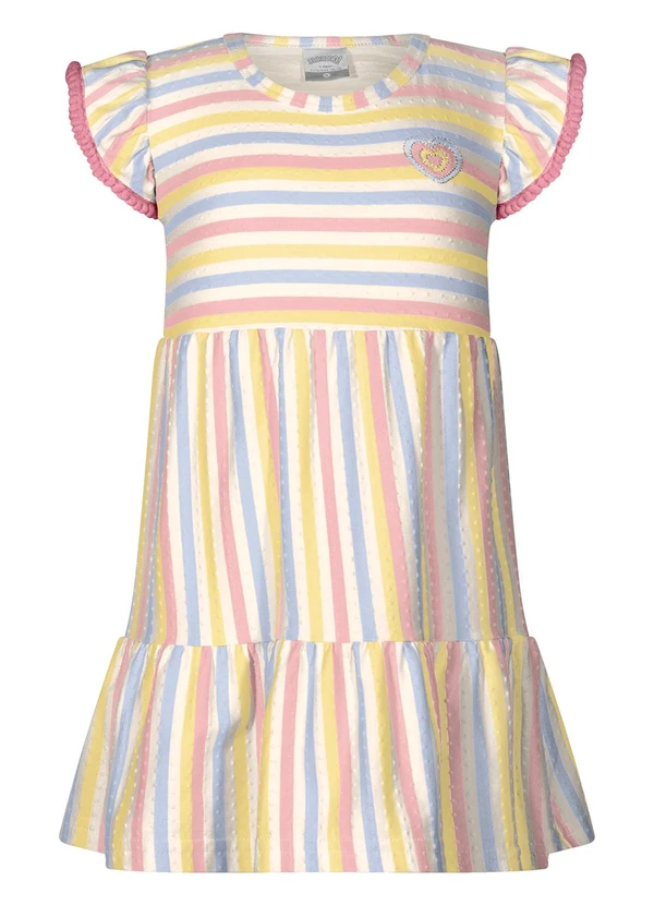 Alakazoo - Vestido Listrado com e Bordado Rosa 3