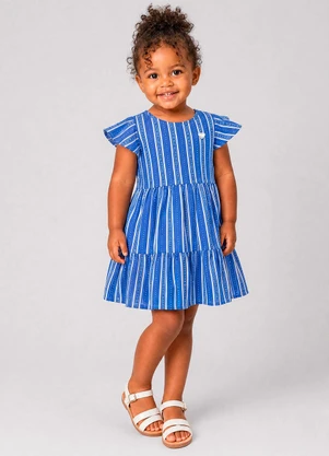 Marlan - Vestido Listrado com Saia em Camadas Azul - MARLAN
