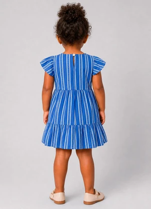 Marlan - Vestido Listrado com Saia em Camadas Azul - MARLAN