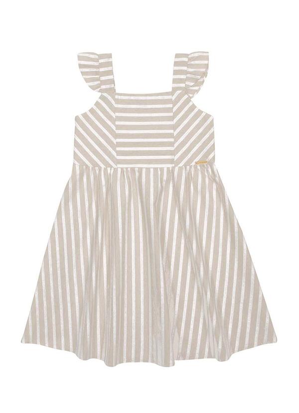 Alakazoo - Vestido Listrado de Alças Detalhes LurexBege 2