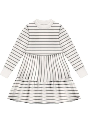 Alakazoo - Vestido Listrado em Malha Sarja Cinza - ALAKAZOO