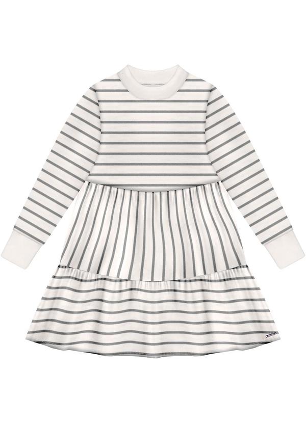 Alakazoo - Vestido Listrado em Malha Sarja Cinza