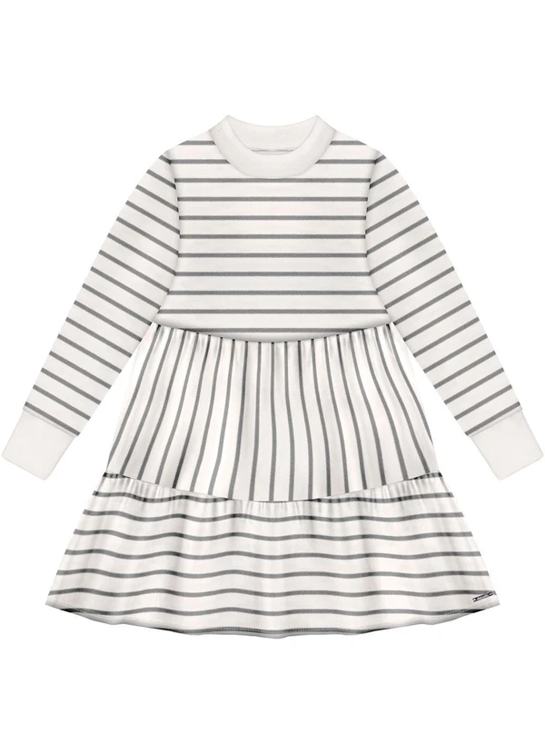 Alakazoo - Vestido Listrado em Malha Sarja Cinza