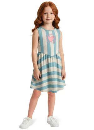 Malwee Kids - Vestido Listrado Rodado Azul Celeste - MALWEE KIDS