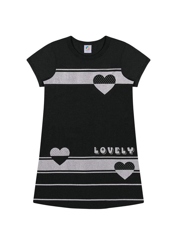 Alenice - Vestido Lovely com Corações Menina Preto