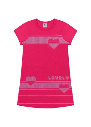 Outlet - Vestido Lovely com Corações Menina Rosa  - OUTLET