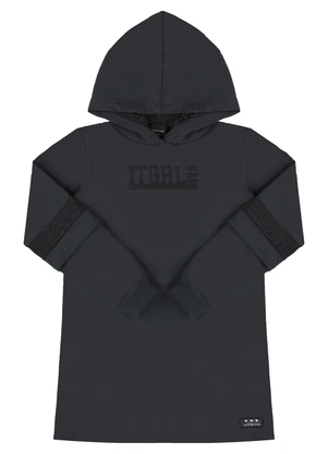 Milli e Nina - Vestido Malha Sport Felpada com Capuz Girl Preto - MILLI E NINA