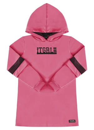 Milli e Nina - Vestido Malha Sport Felpada com Capuz Girl Rosa - MILLI E NINA