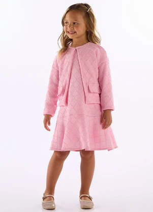 Quimby - Vestido Malha Texturizada Godê Rosa - QUIMBY