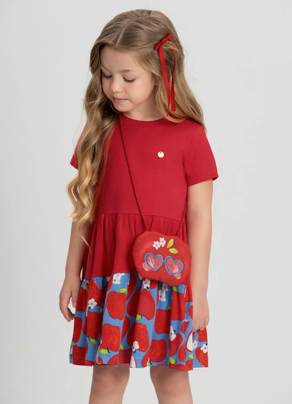 Up Baby - Vestido Manga Curta Bolsa Forrada Up Baby Vermelho