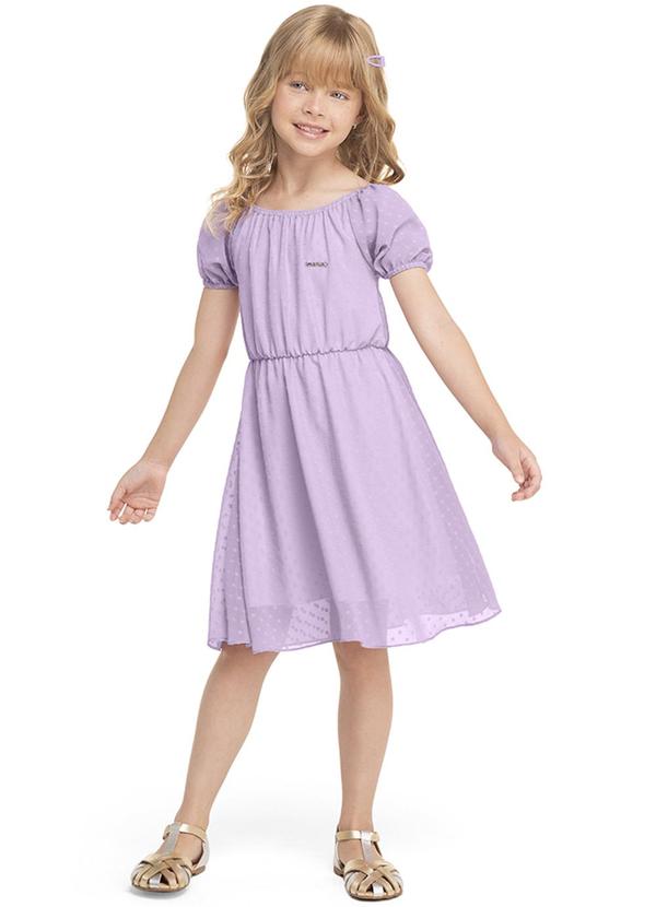 Marisol - Vestido Manga Curta Chiffon Poá Infantil Roxo