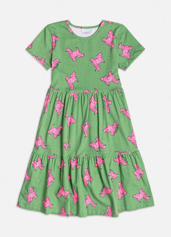 Momi - Vestido Manga Curta com Estampa de Dog Verde