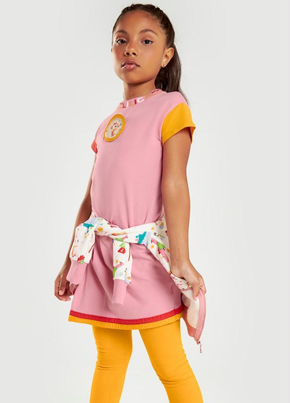 Lilica Ripilica - Vestido Manga Curta com Estampa Interativa Rosa