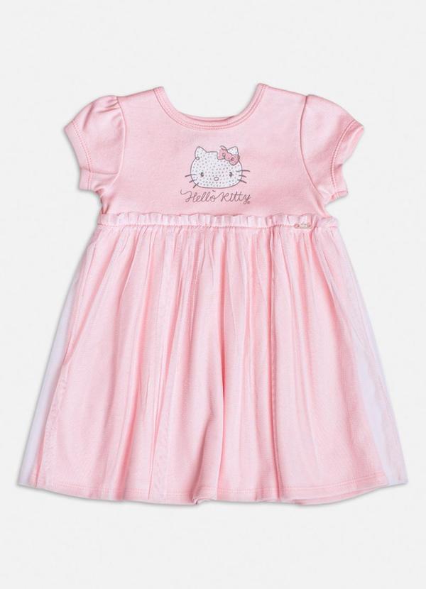 Momi - Vestido Manga Curta com Saia de Tule Rosa