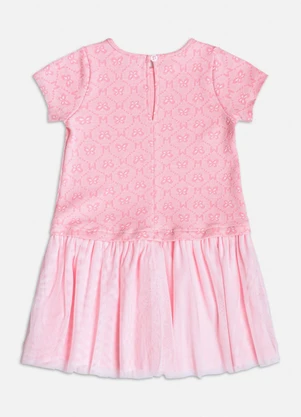 Momi - Vestido Manga Curta com Saia de Tule Rosa - MOMI