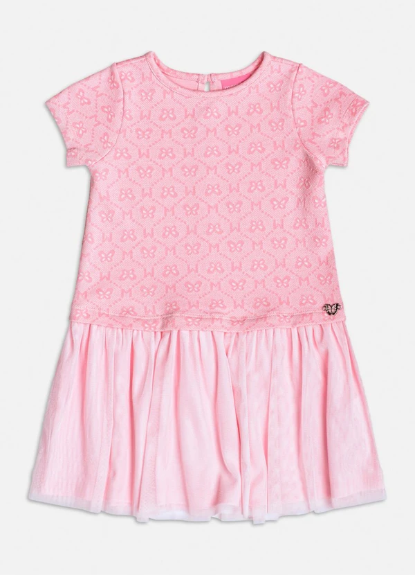 Momi - Vestido Manga Curta com Saia de Tule Rosa