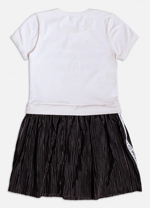 Momi - Vestido Manga Curta com Saia Plissada Branco - MOMI