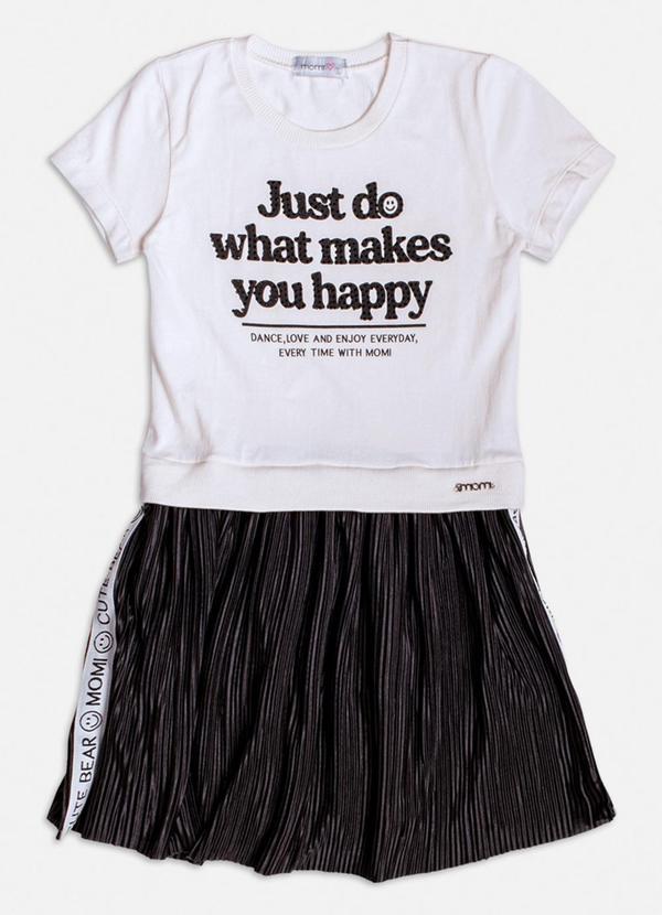 Momi - Vestido Manga Curta com Saia Plissada Branco