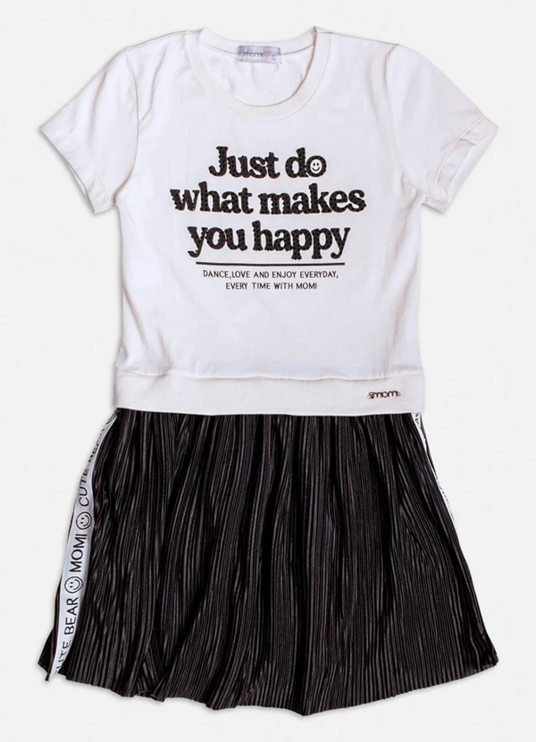 Momi - Vestido Manga Curta com Saia Plissada Branco
