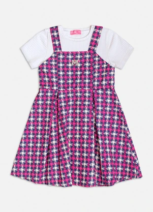 Momi - Vestido Manga Curta de Pied Poule Rosa - MOMI