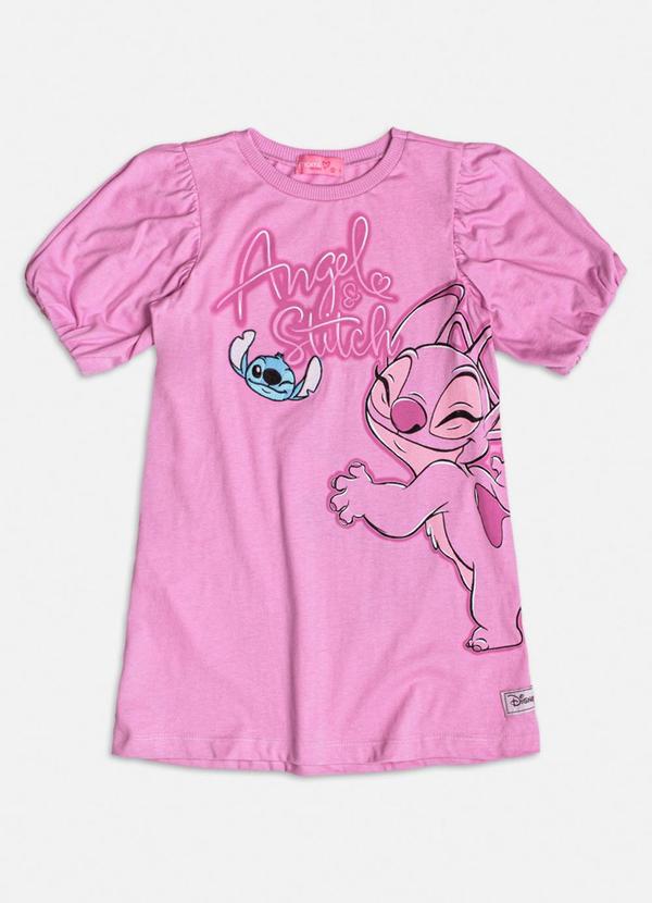 Momi - Vestido Manga Curta do Stitch e Angel Rosa