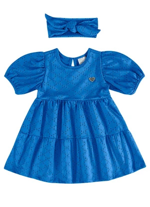 Quimby - Vestido Manga Curta e Faixa de Cabelo Azul - QUIMBY