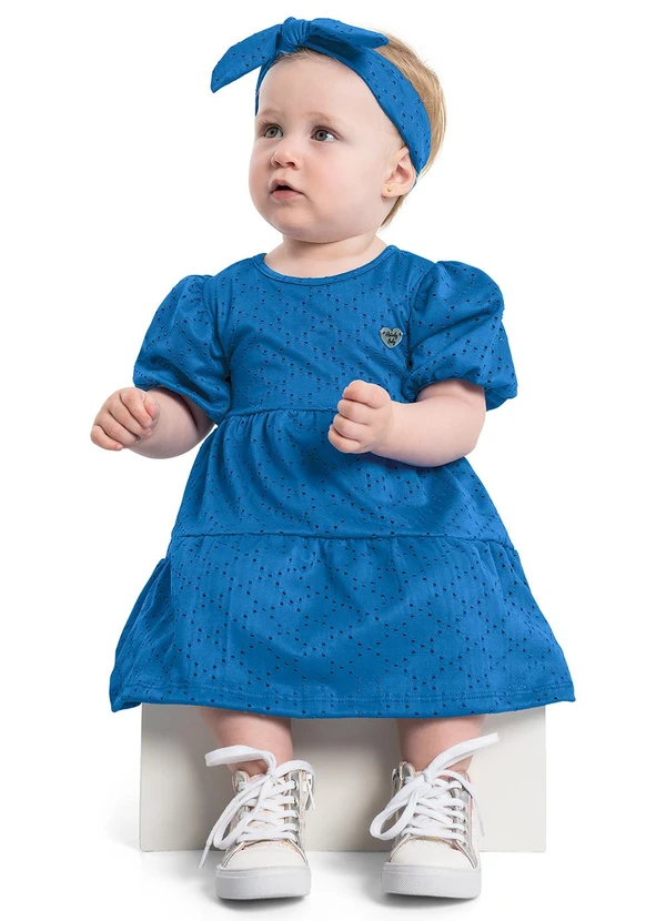 Quimby - Vestido Manga Curta e Faixa de Cabelo Azul 1