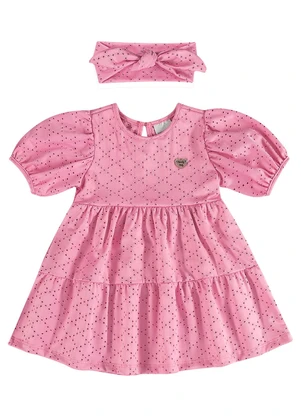 Quimby - Vestido Manga Curta e Faixa de Cabelo Rosa - QUIMBY