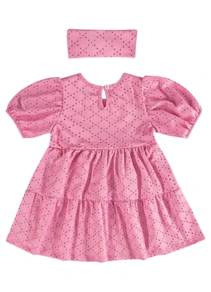 Quimby - Vestido Manga Curta e Faixa de Cabelo Rosa - QUIMBY