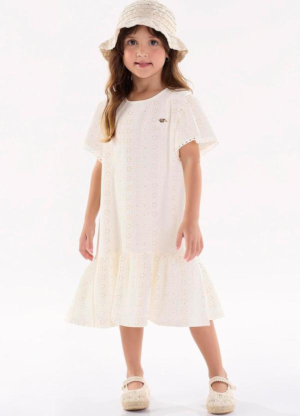 Up Baby - Vestido Manga Curta em Laise Bege