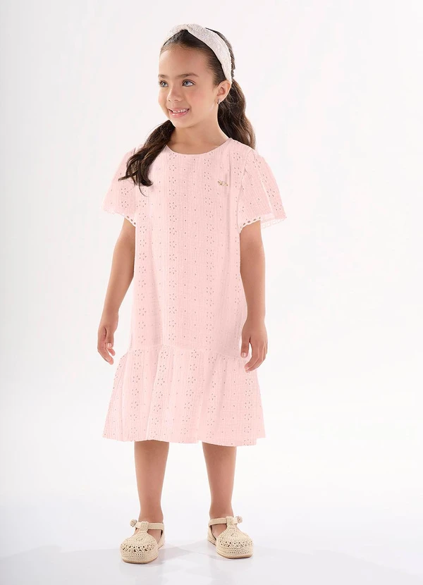 Up Baby - Vestido Manga Curta em Laise Rosa
