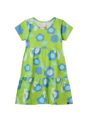 Marisol - Vestido Manga Curta Estampado Menina Verde - MARISOL