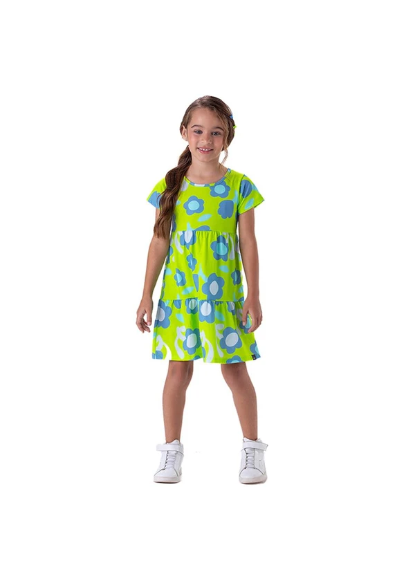 Marisol - Vestido Manga Curta Estampado Menina Verde