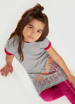 Lilica Ripilica - Vestido Manga Curta Menina Infantil Cinza - LILICA RIPILICA