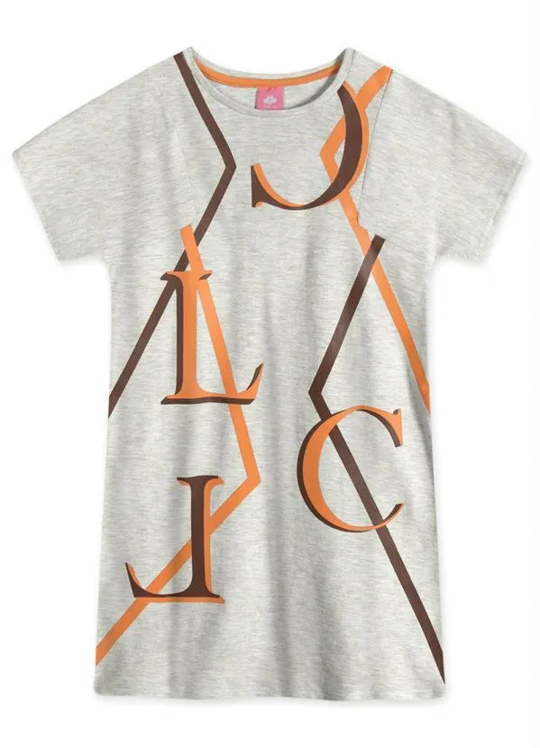 Lilica Ripilica - Vestido Manga Curta Menina Infantil Cinza