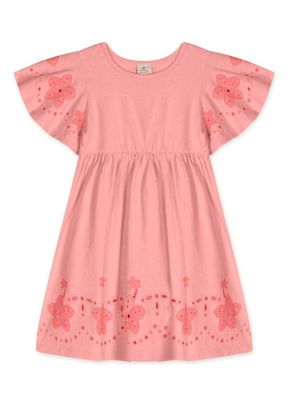 Marisol - Vestido Manga Curta Floral Infantil Rosa