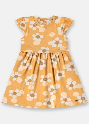 Up Baby - Vestido Manga Curta Infantil Cotton Marrom - UP BABY