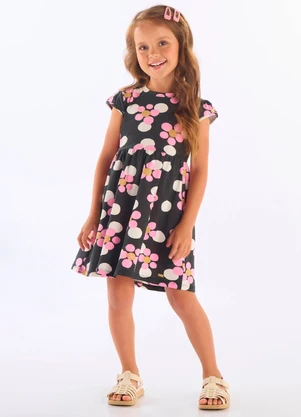 Up Baby - Vestido Manga Curta Infantil Cotton Preto - UP BABY