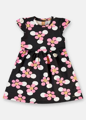 Up Baby - Vestido Manga Curta Infantil Cotton Preto - UP BABY