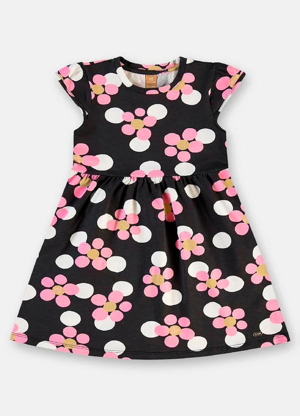 Up Baby - Vestido Manga Curta Infantil Cotton Preto 2