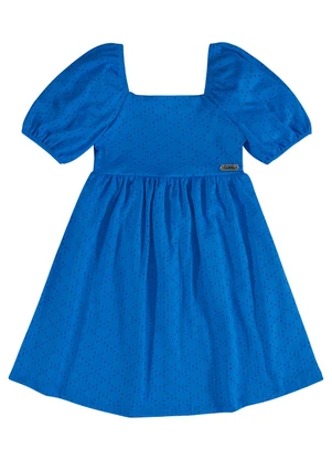 Quimby - Vestido Manga Curta Infantil em Laise Azul - QUIMBY