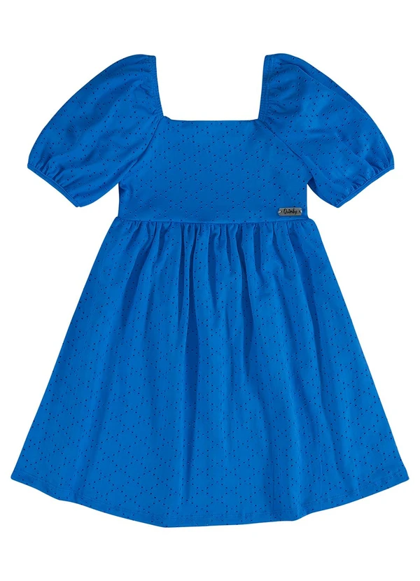 Quimby - Vestido Manga Curta Infantil em Laise Azul 2