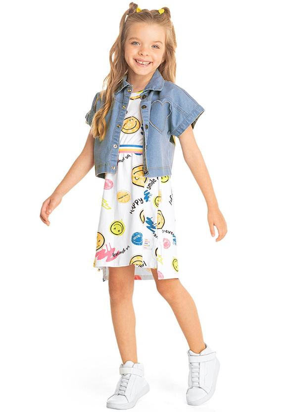 Marisol - Vestido Manga Curta Infantil Feminino Branco