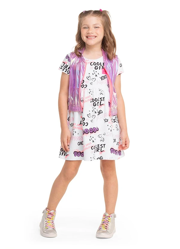 Marisol - Vestido Manga Curta Infantil Feminino Branco