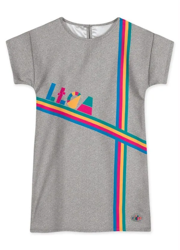 Lilica Ripilica - Vestido Manga Curta Infantil Menina Cinza 1