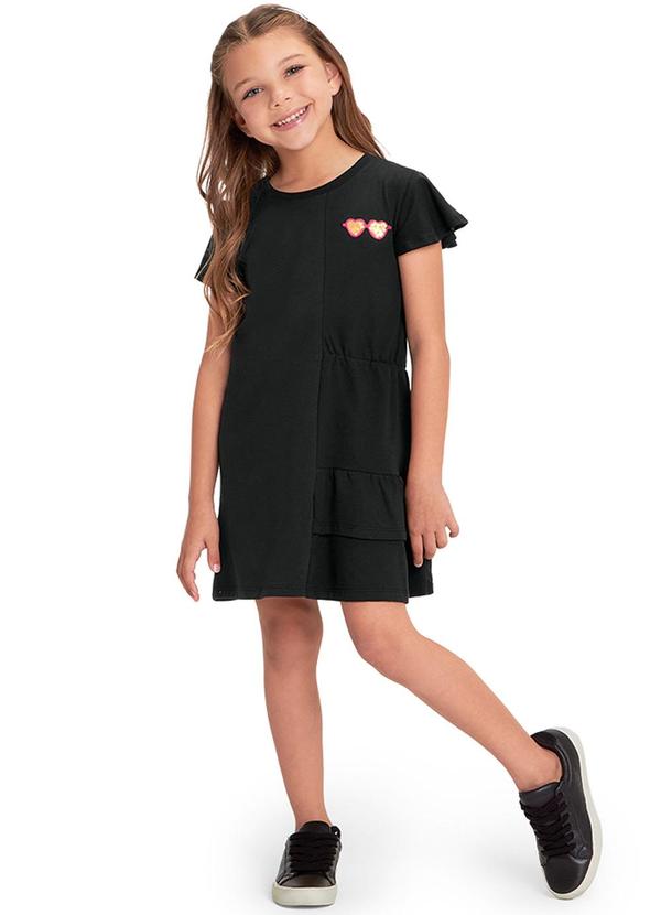Marisol - Vestido Manga Curta Infantil Menina Preto