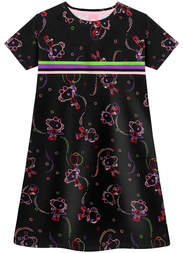 Lilica Ripilica - Vestido Manga Curta Infantil Menina Preto